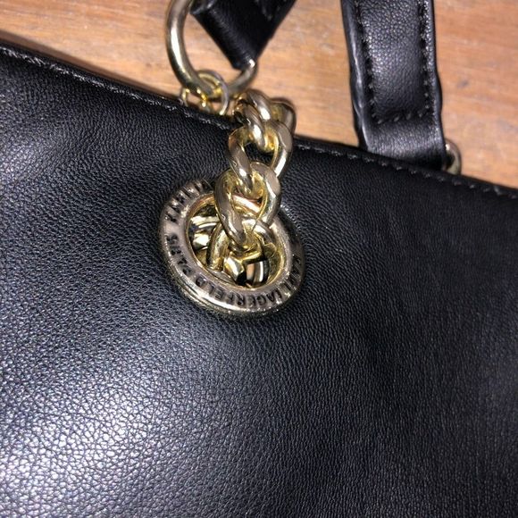 Karl Lagerfeld Black Leather Bow Gold Chain Handbag Purse, MSRP $198 - Picture 6 of 11